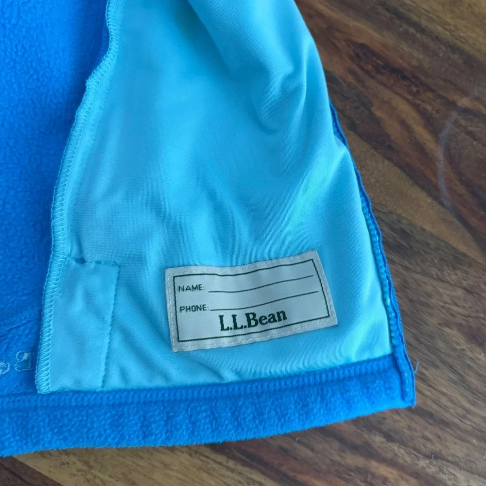 LL Bean Girls L 14-16 Blue‎ Full Zip Fleece Vest Reflective Logo Hiking Camping